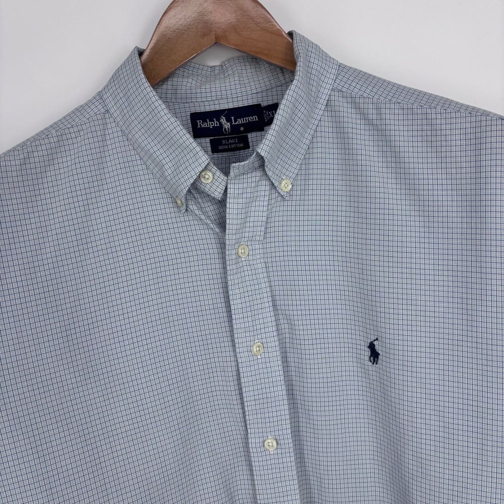 Polo Ralph Lauren Blake Shirt Mens XL Blue Plaid Cotton Long Sleeve Preppy *FLAW